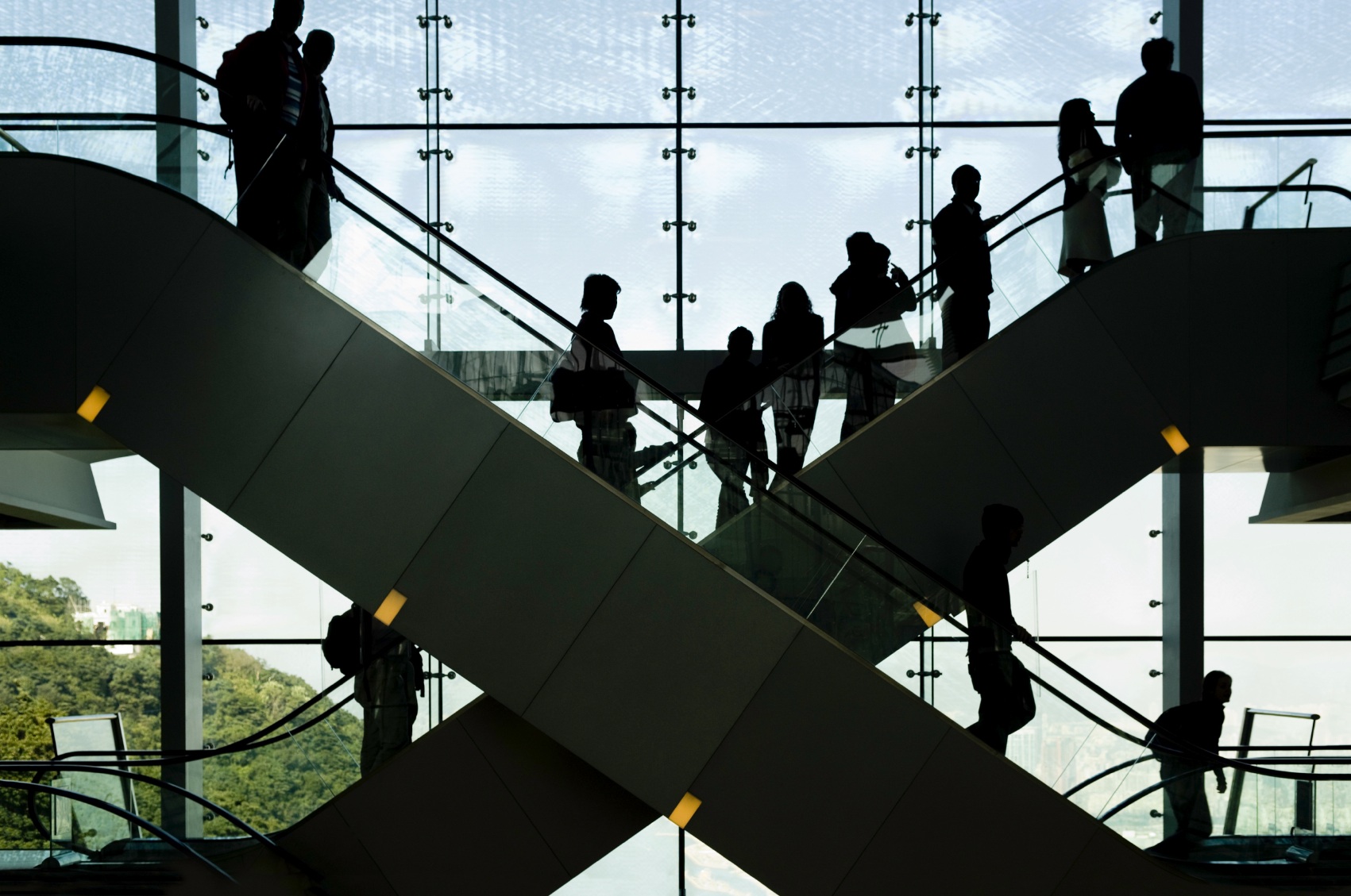 People on escalators